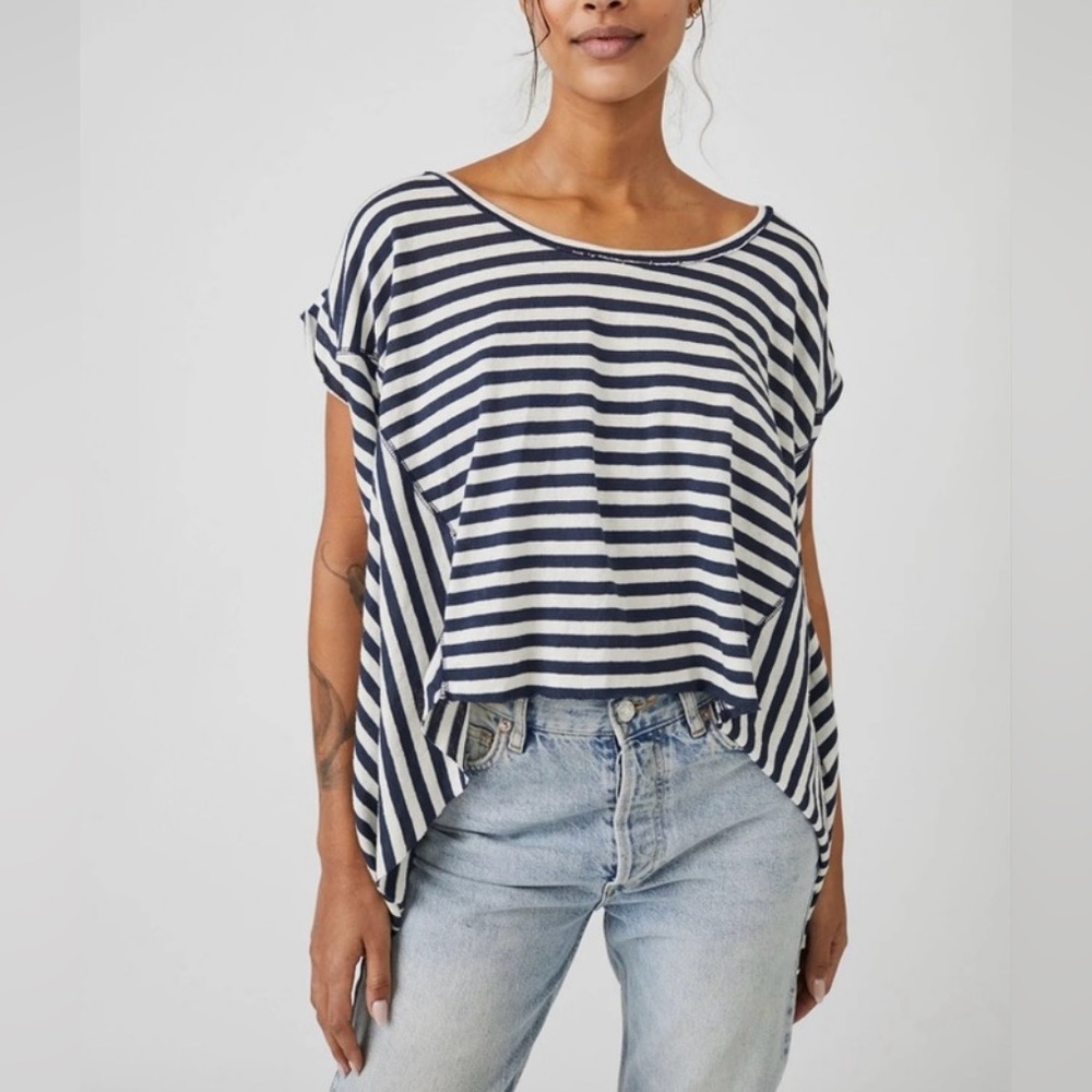 š»šFREE PEOPLE WE THE FREE Striped Angel Tee-Navy Combo-Size Medium - Picture 4 of 14